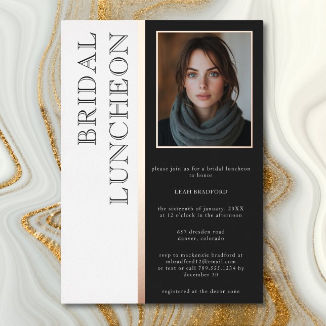 Modern Typography Black White Photo Bridal Lunch Foil Invitation (Modern Typography Black White Photo Bridal Lunch Foil Invitation)