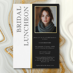 Modern Typography Black White Photo Bridal Lunch Foil Invitation