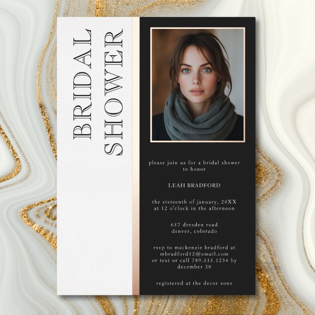 Modern Typography Black White Photo Bridal Shower Foil Invitation (Modern Typography Black White Photo Bridal Shower Foil Invitation)