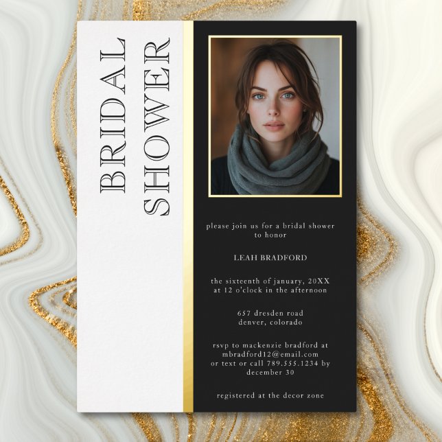Modern Typography Black White Photo Bridal Shower Foil Invitation (Modern Typography Black White Photo Bridal Shower Foil Invitation)