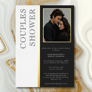 Modern Typography Black White Photo Couples Shower Foil Invitation
