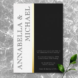 Modern Typography Black White Wedding Foil Invitation