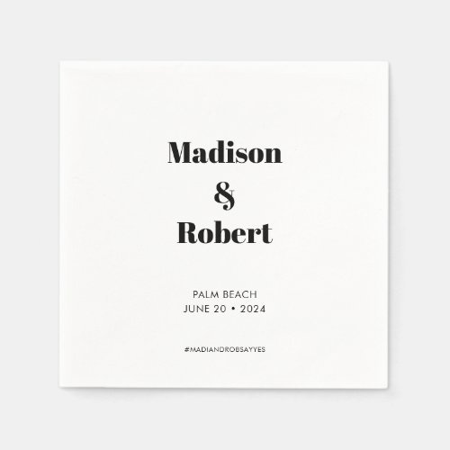 Modern Typography Black White Wedding Hashtag Napkins