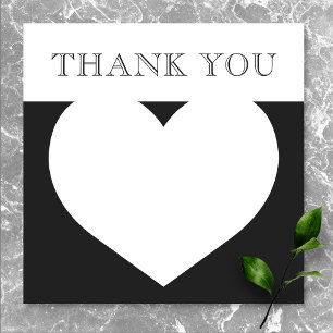 Modern Typography Black White Wedding Heart Thank You Card