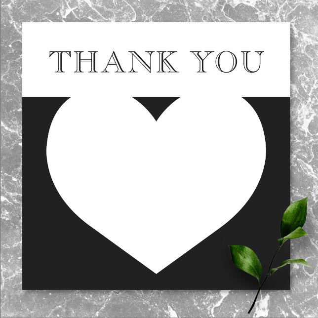 Modern Typography Black White Wedding Heart Thank You Card (Modern Typography Black White Wedding Heart Thank You Card)