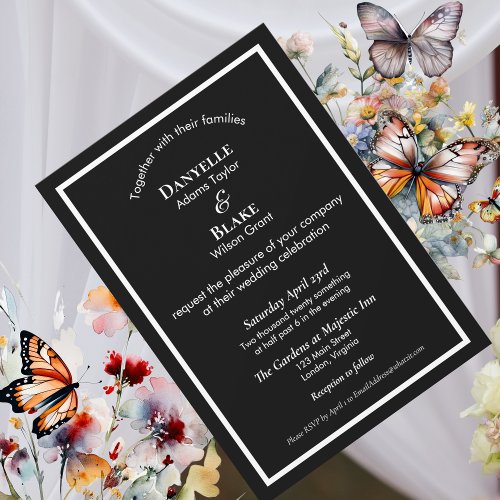 Modern Typography Black White Wedding Invitation
