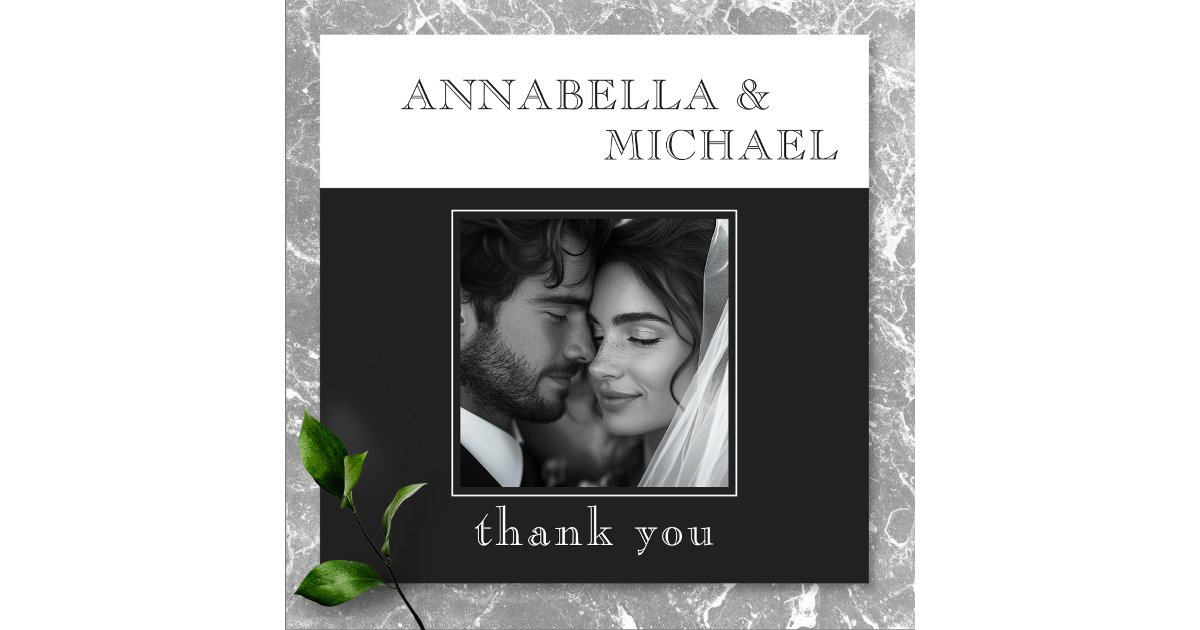 Modern Typography Black White Wedding Photo Thank You Card | Zazzle