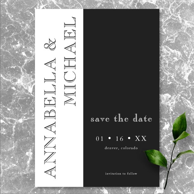 Modern Typography Black White Wedding Save The Date (Modern Typography Black White Heart Wedding Save The Date)