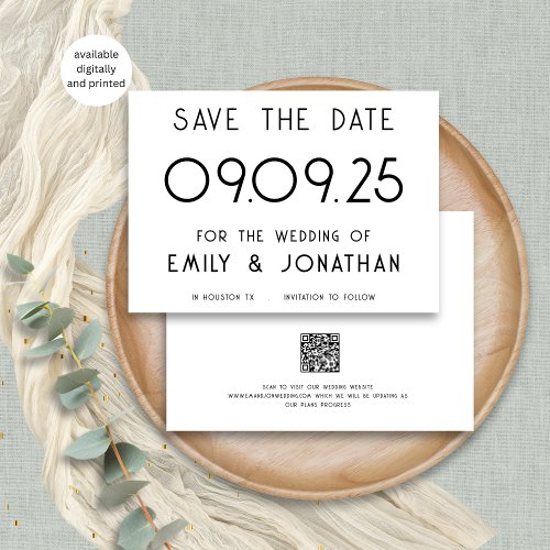 Modern Typography Black White Wedding Save The Date