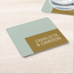 Modern Typography Blue and Olive Wedding Custom Square Paper Coaster<br><div class="desc">Bold Modern Typography Light Blue and Olive Wedding Custom Square Paper Coaster</div>