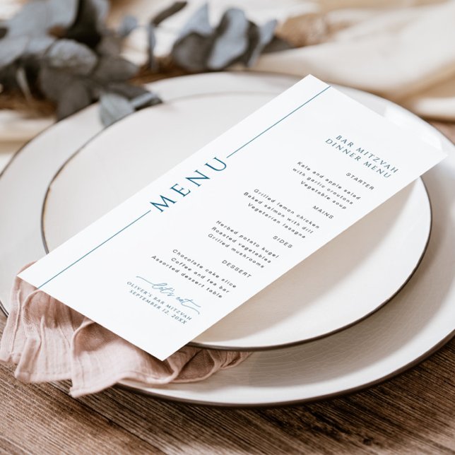 Modern Typography Blue Bar Mitzvah Menu (Creator Uploaded)