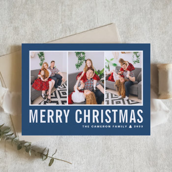 Modern Typography Blue Photo Collage Christmas Holiday Card by misstallulah at Zazzle