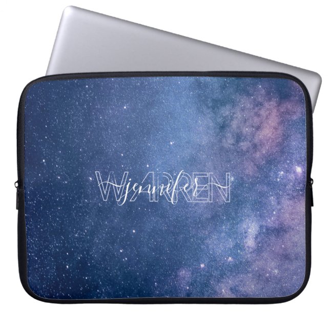 Modern Typography Blue Purple Galaxy Laptop Sleeve (Front)