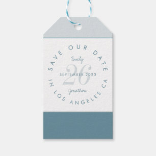 Modern Typography Blue Save The Date Gift Tags