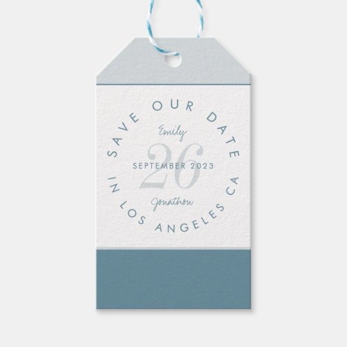 Modern Typography Blue Save The Date Gift Tags