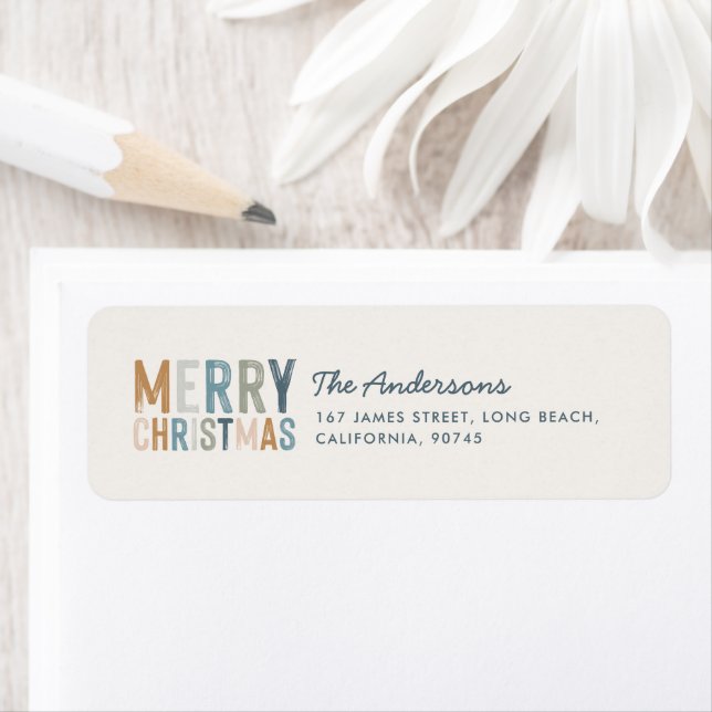 Modern typography blue terracotta Christmas script Label (Insitu)