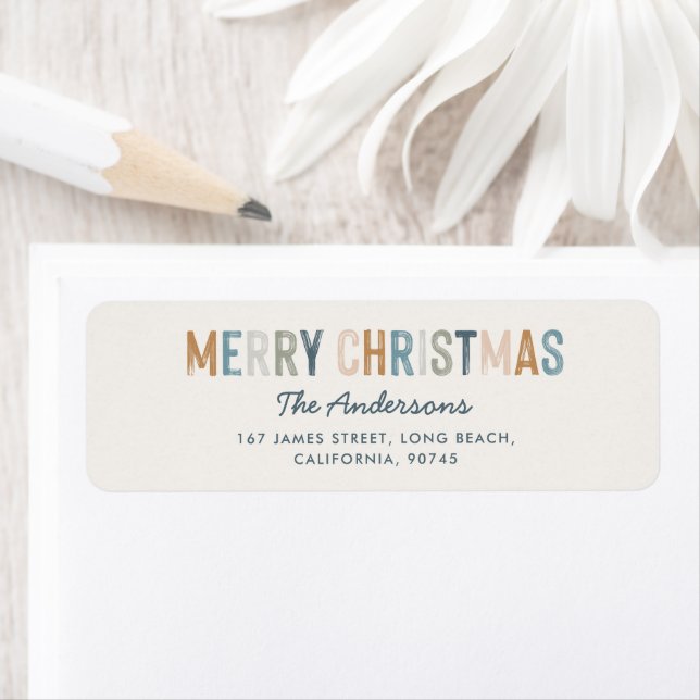 Modern typography blue terracotta Christmas script Label (Insitu)