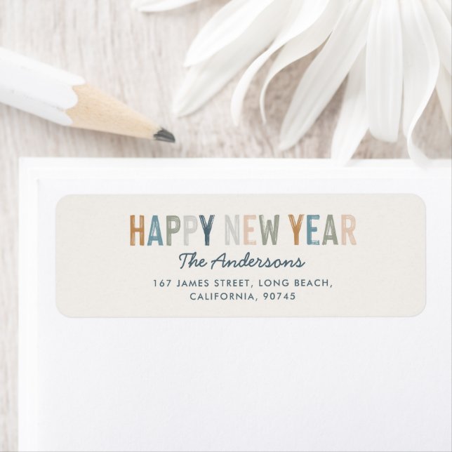 Modern typography blue terracotta New year  Label (Insitu)