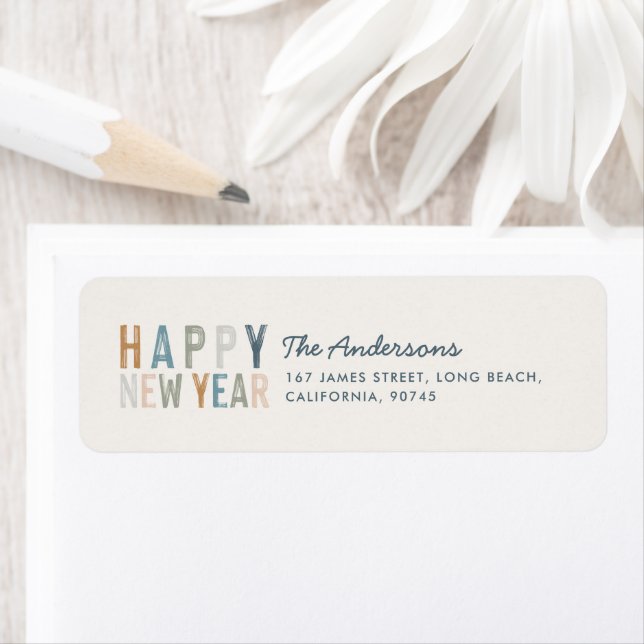 Modern typography blue terracotta New Year Label (Insitu)