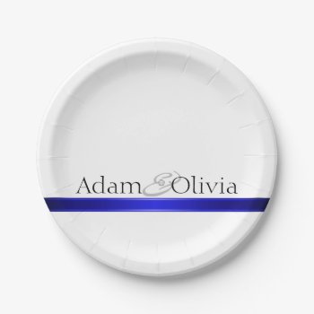 Modern Typography Blue Wedding Paper Plates by theedgeweddings at Zazzle