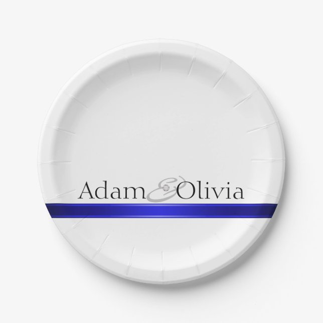 Modern Typography Blue Wedding Paper Plates (Front)