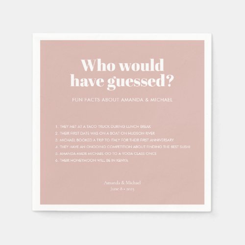 Modern Typography Blush Pink Wedding Fun Facts Napkins