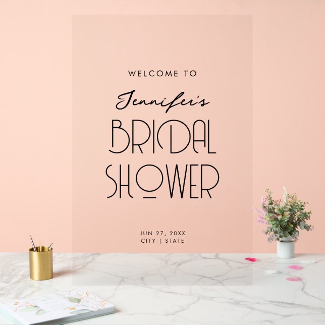 Modern Typography Bridal Shower Welcome Black Acrylic Sign (Wedding)