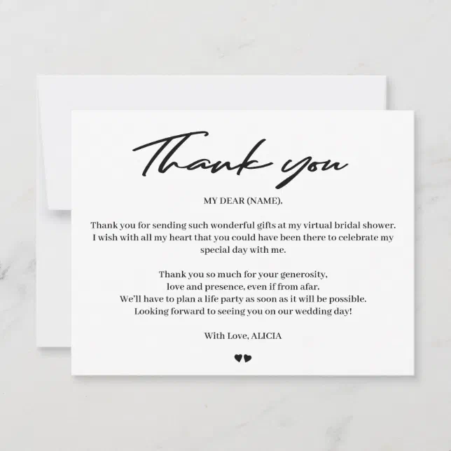 Modern typography bridal virtual shower thank you | Zazzle