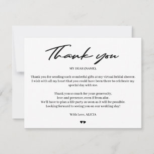 Modern typography bridal virtual shower thank you card