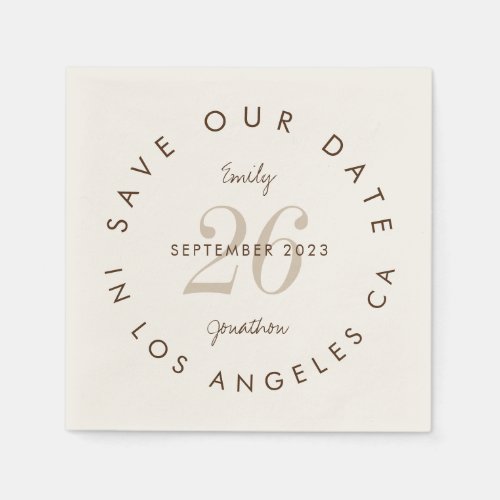 Modern Typography Brown Cream Save the Date Napkins