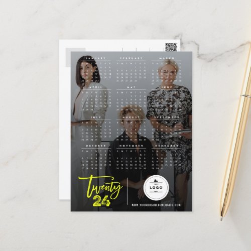 Modern Typography Brush Script 2024 Calendar Photo Holiday Postcard