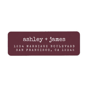 Modern Typography Burgundy Wedding Return Address Label