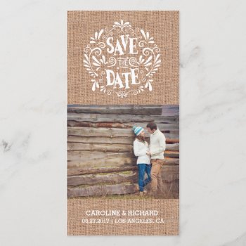 Modern Typography | Burlap | Save The Date Card by antiquechandelier at Zazzle