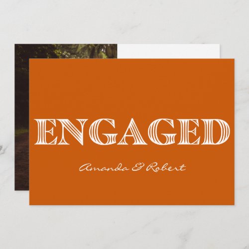 Modern Typography Burnt Orange Photo Engagement Announcement