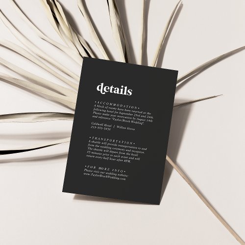 Modern Typography  Charcoal Gray Wedding Details Enclosure Card