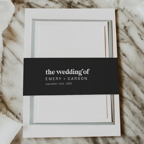Modern Typography  Charcoal Gray Wedding Invitation Belly Band