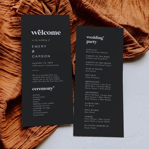 Modern Typography  Charcoal Gray Wedding Program