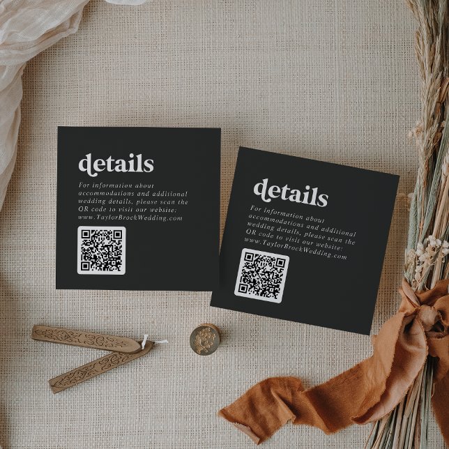 Modern Typography Charcoal QR Code Wedding Details Enclosure Card (Creator Uploaded)