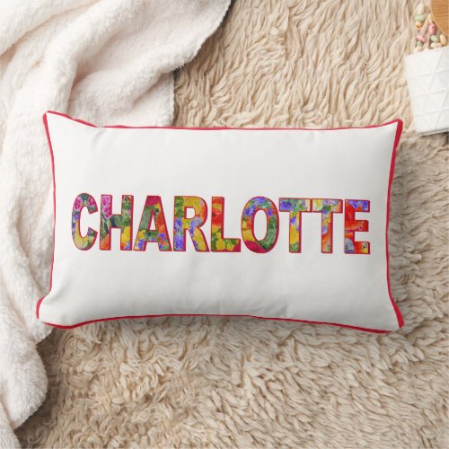 Modern typography Charlotte floral name pillow