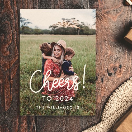 Modern typography Cheers to 2024 New Years photo Holiday Card