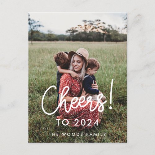 Modern typography Cheers to 2024 New Years photo Postcard