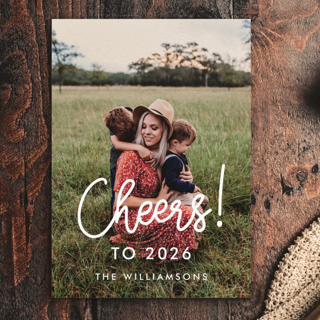 Modern typography Cheers to 2026 New Year's photo Holiday Card (Creator Uploaded)