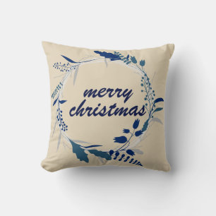 Modern Typography Christmas Berry Wreath Holiday Throw Pillow