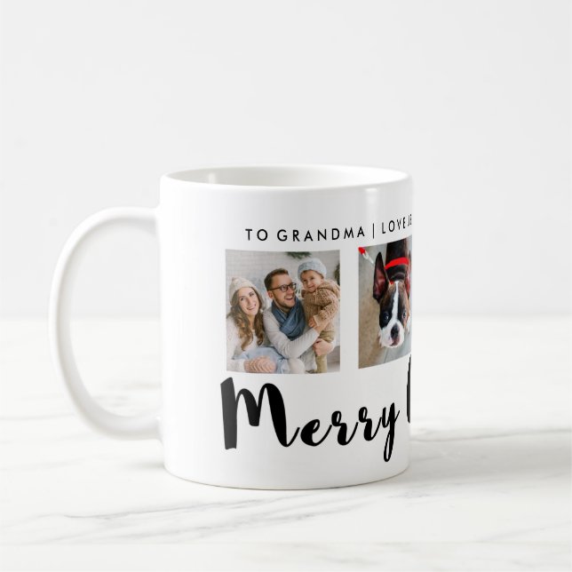Modern Typography Christmas Four Photo Grid Coffee Mug (Left)