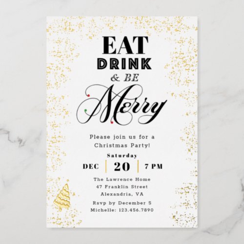 Modern Typography Christmas Party Foil Invitation