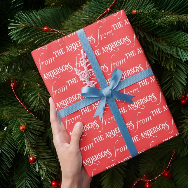 Modern Typography Christmas Pattern Custom Family Wrapping Paper (Creator Uploaded)