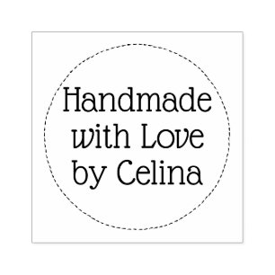 Modern Typography Circle Handmade with Love Rubber Stamp