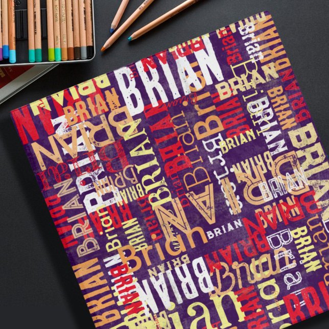 Modern Typography Collage Pattern Custom Name 3 Ring Binder (Creator Uploaded)