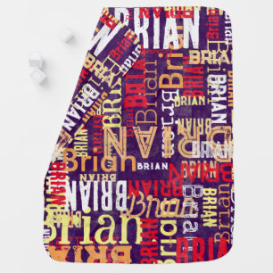 Modern Typography Collage Purple Custom Name Baby Blanket
