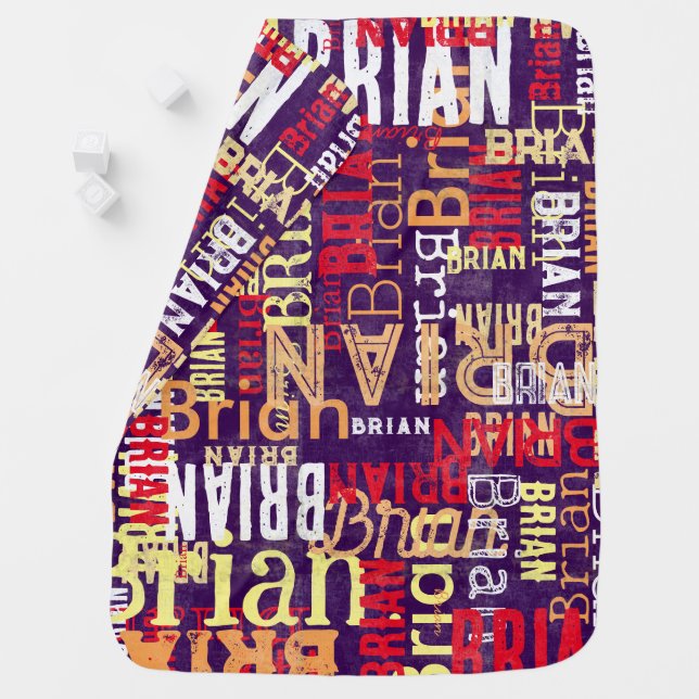 Modern Typography Collage Purple Custom Name Baby Blanket (In Situ)